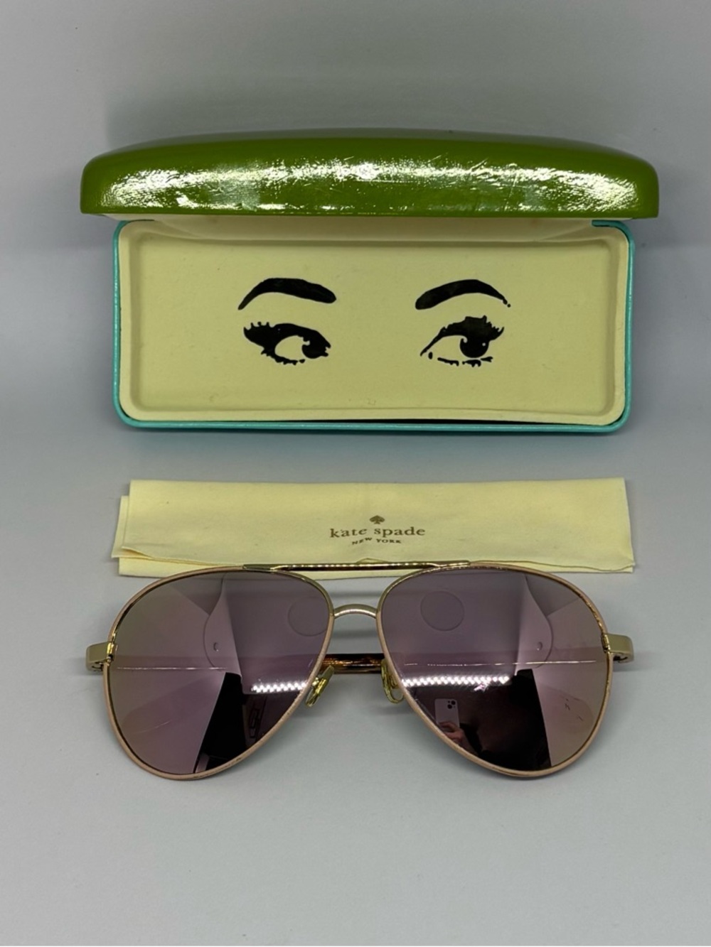 Kate Spade Amarissa/s  Rose Gold Pink Aviators/ Case & Cloth.